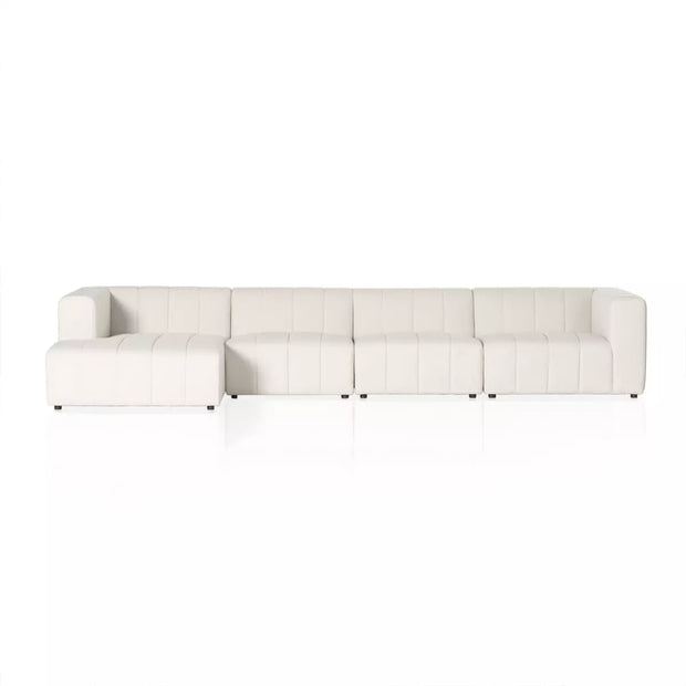 Four Hands Langham Channeled 4 Piece Left Chaise Sectional ~ Fayette Cloud Upholstered Performance Fabric