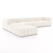 Four Hands Langham Channeled 4 Piece Left Chaise Sectional with Ottoman ~ Fayette Cloud Upholstered Performance Fabric