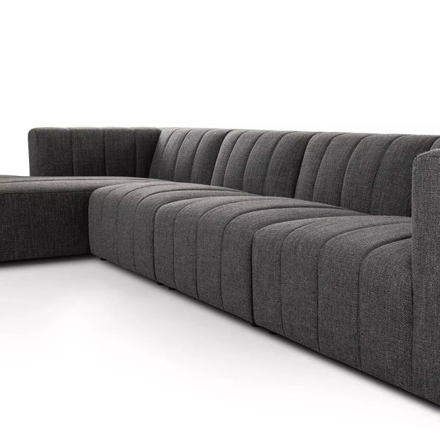 Four Hands Langham Channeled 4 Piece Left Chaise Sectional ~ Saxon Charcoal Upholstered Fabric