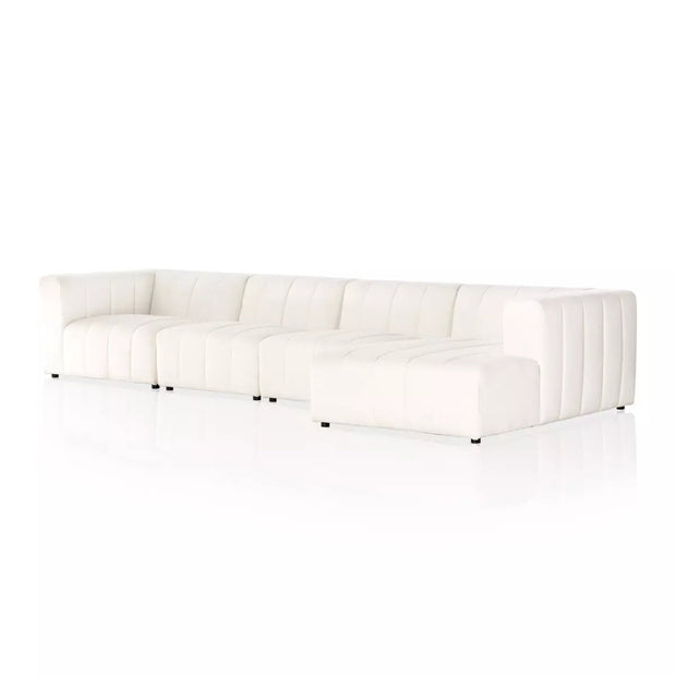 Four Hands Langham Channeled 4 Piece Right Chaise Sectional ~ Fayette Cloud Upholstered Performance Fabric