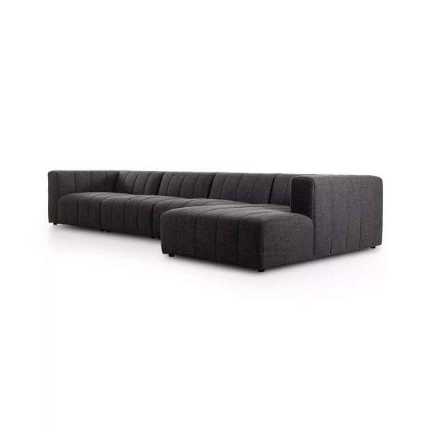 Four Hands Langham Channeled 4 Piece Right Chaise Sectional ~ Saxon Charcoal Upholstered Fabric