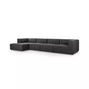 Four Hands Langham Channeled 4 Piece Left Chaise Sectional ~ Saxon Charcoal Upholstered Fabric
