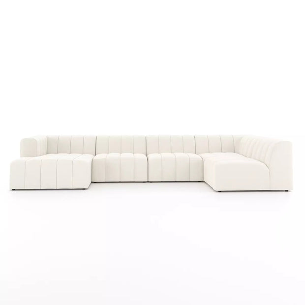 Four Hands Langham Channeled 5 Piece Left Chaise Sectional ~ Fayette Cloud Upholstered Performance Fabric