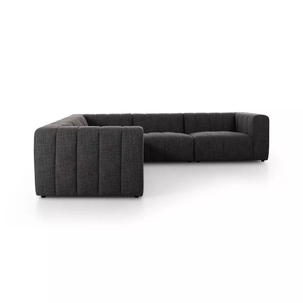 Four Hands Langham Channeled 5 Piece Sectional ~ Saxon Charcoal Upholstered Fabric
