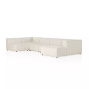 Four Hands Langham Channeled 5 Piece Right Chaise Sectional ~ Fayette Cloud Upholstered Performance Fabric