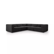Four Hands Langham Channeled 5 Piece Sectional ~ Saxon Charcoal Upholstered Fabric