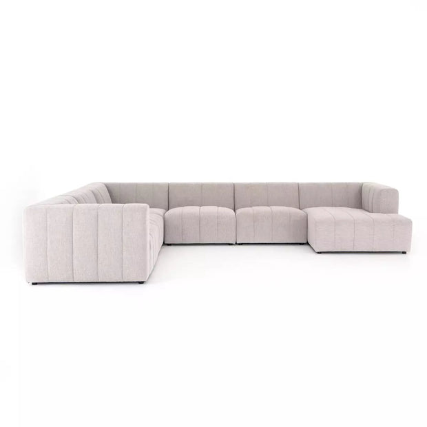 Four Hands Langham Channeled 6 Piece Right Chaise Sectional ~ Napa Sandstone Upholstered Performance Fabric