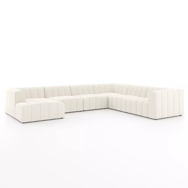 Four Hands Langham Channeled 6 Piece Left Chaise Sectional ~ Fayette Cloud Upholstered Performance Fabric