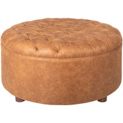 Surya Newberg Modern Rustic Faux Brown Leather Round Tufted Ottoman MEF-001