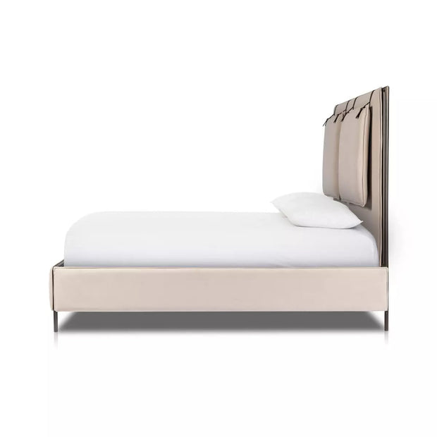 Four Hands Leigh Upholstered Bed ~ Modern Velvet Sand Fabric King Size Bed