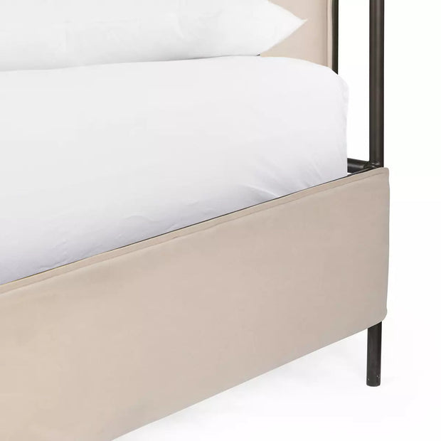 Four Hands Leigh Upholstered Bed ~ Modern Velvet Sand Fabric Queen Size Bed