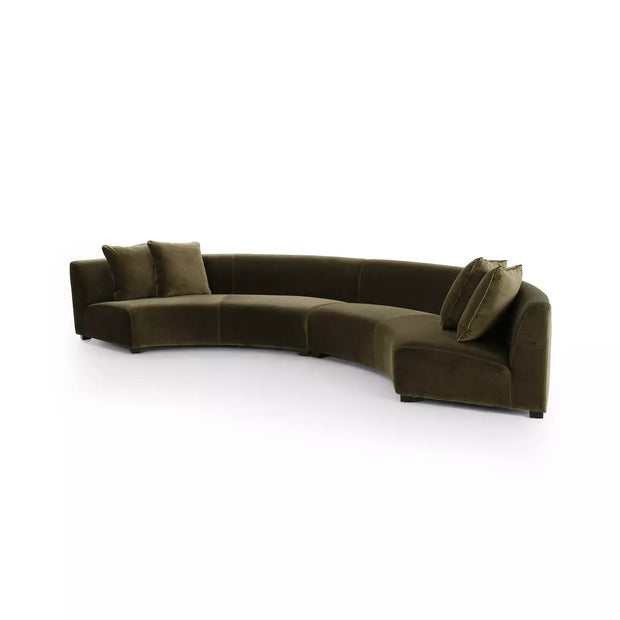 Four Hands Liam 2 Piece Curved Sectional ~ Surrey Olive Upholstered Fabric