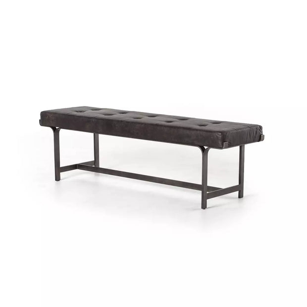 Four Hands Lindy Tufted Leather Bench ~ Rialto Ebony Top Grain Leather