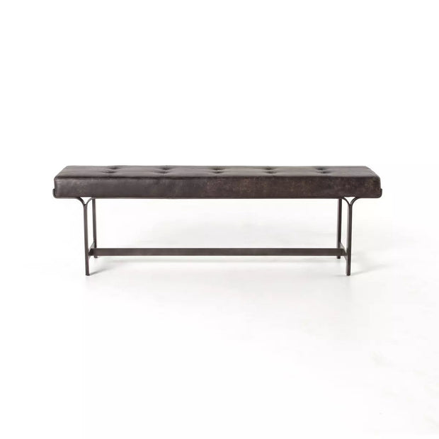 Four Hands Lindy Tufted Leather Bench ~ Rialto Ebony Top Grain Leather