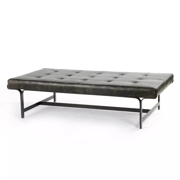 Four Hands Lindy Tufted Leather Coffee Table ~ Rialto Ebony Top Grain Leather