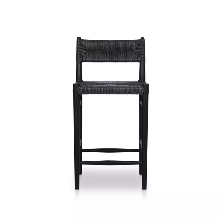 Four Hands Lomas Black Teak Wood  Outdoor Counter Stool ~ Vintage Coal All Weather Wicker