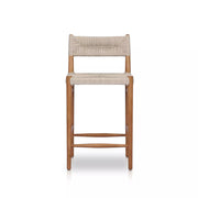 Four Hands Lomas Natural Teak Wood Outdoor Counter Stool ~ Vintage White All Weather Wicker