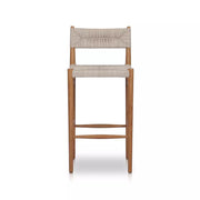 Four Hands Lomas Natural Teak Wood Outdoor Bar Stool ~ Vintage White All Weather Wicker