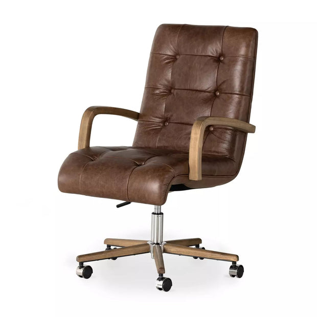 Four Hands Luca Desk Chair With Casters ~ Sonoma Coco Top Grain Tufted Leather