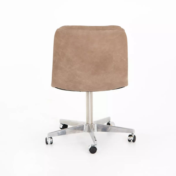 Four Hands Malibu Desk Chair With Casters ~ Natural Washed Mushroom Upholstered Leather