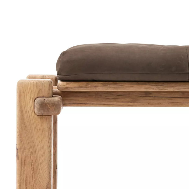 Four Hands Marcia Reclaimed French Oak Accent Bench ~ Nubuck Cigar Leather Cushioned Seat
