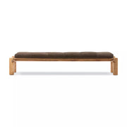 Four Hands Marcia Reclaimed French Oak Accent Bench ~ Nubuck Cigar Leather Cushioned Seat