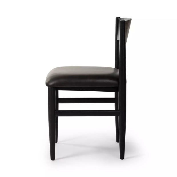 Four Hands Mavery Ebony Wood Armless Dining Chair ~ Sierra Espresso Faux Leather Cushioned Seat