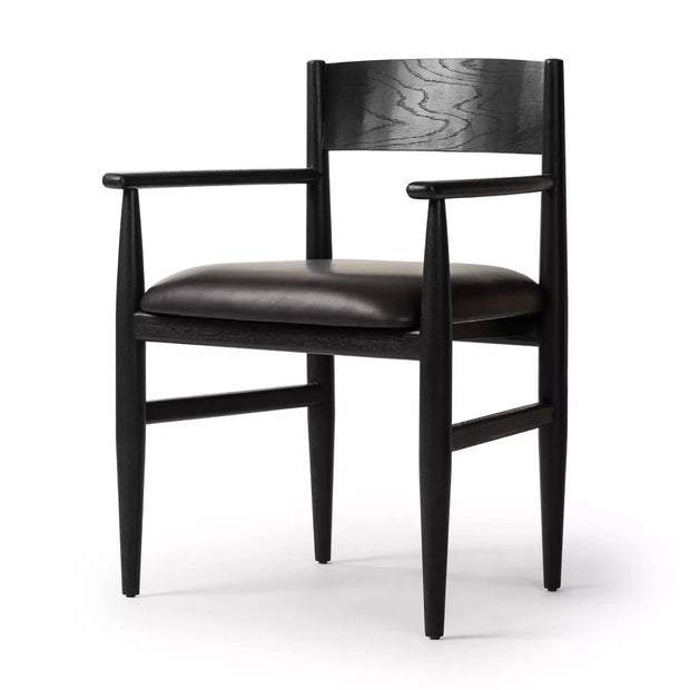 Four Hands Mavery Ebony Wood Dining Chair ~ Sierra Espresso Faux Leather Cushioned Seat
