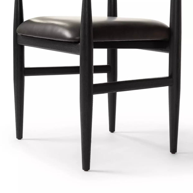 Four Hands Mavery Ebony Wood Dining Chair ~ Sierra Espresso Faux Leather Cushioned Seat