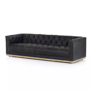 Four Hands Maxx Tufted Leather Sofa 95" ~ Destroyed Black