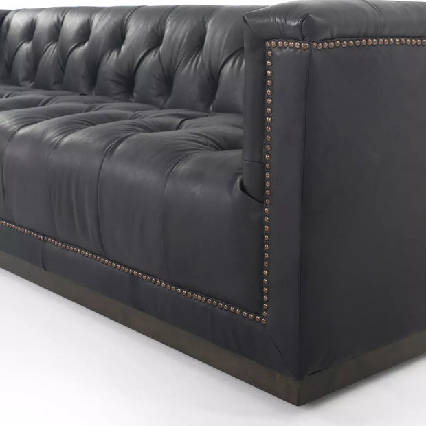 Four Hands Maxx Tufted Leather Sofa 95" ~ Heirloom Black