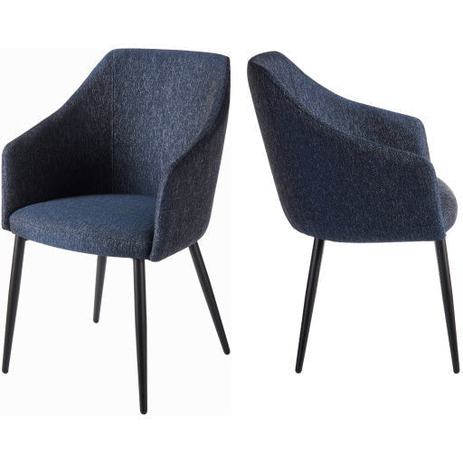 Surya Milford Modern SET OF 2 Navy Blue Jacquard Dining Chairs With Black Metal Legs