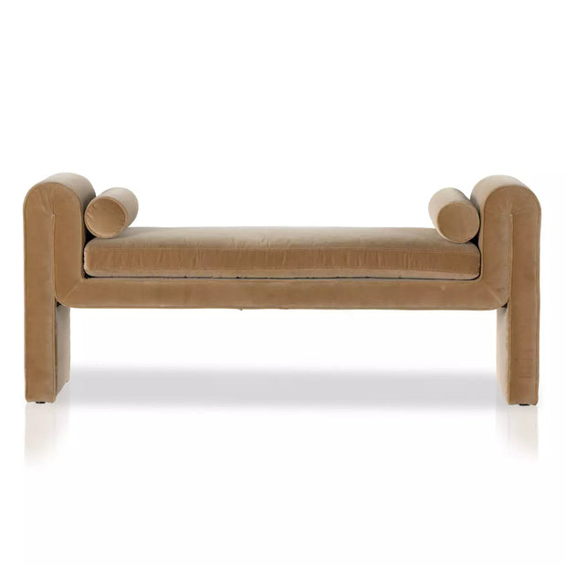 Four Hands Mitchell Accent Bench ~ Surrey Camel Upholstered Velvet Fabric