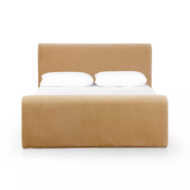 Four Hands Mitchell Bed ~ Surrey Camel Upholstered Velvet Fabric King Size Bed