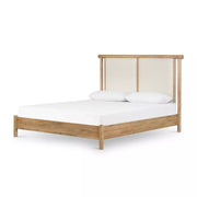 Four Hands Montana Whitewashed Oak Bed ~ Altro Snow Fabric Headboard King Size Bed