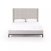Four Hands Newhall Tufted Headboard Bed 55" ~ Plushtone Linen Upholstered Fabric King Size Bed