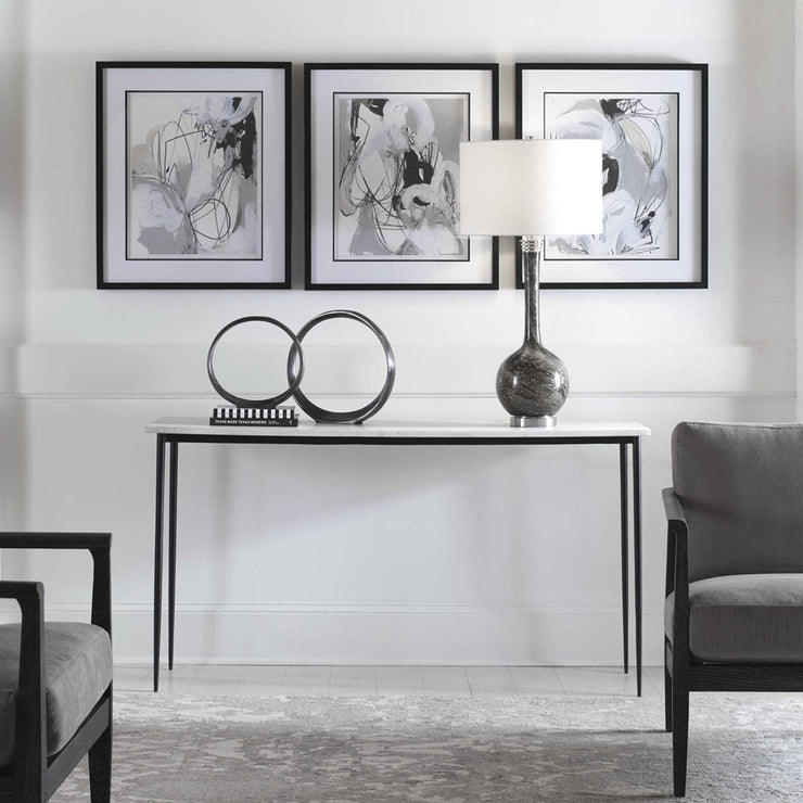 Uttermost Nightfall White Marble Top With Black Iron Base Modern Console Table