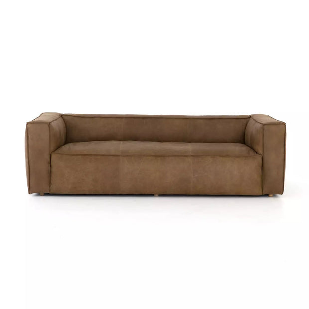 Four Hands Nolita Reverse Stitch Leather Sofa ~ Natural Washed Sand Top Grain Leather