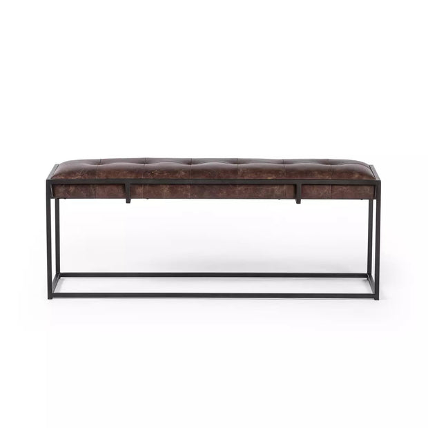 Four Hands Oxford Tufted Bench ~ Havana Top Grain Leather