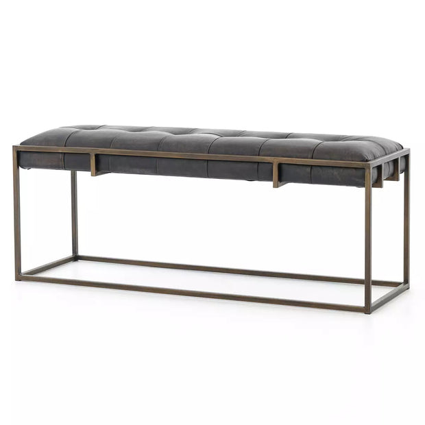 Four Hands Oxford Tufted Bench ~ Rialto Ebony Top Grain Leather