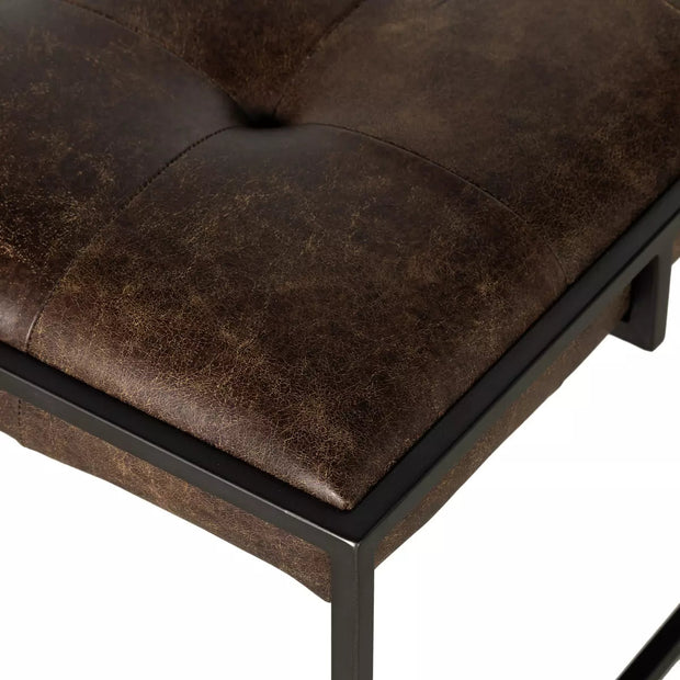 Four Hands Oxford Square Tufted Leather Coffee Table ~ Havana