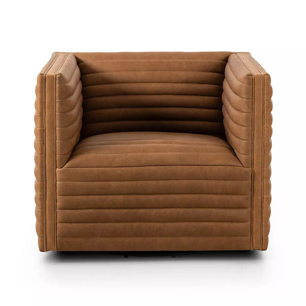 Four Hands Padma Channeled Swivel Chair ~ Eucapel Cognac Top Grain Leather