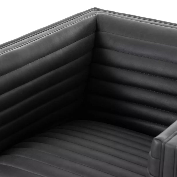 Four Hands Padma Channeled Swivel Chair ~  Eucapel Black Top Grain Leather