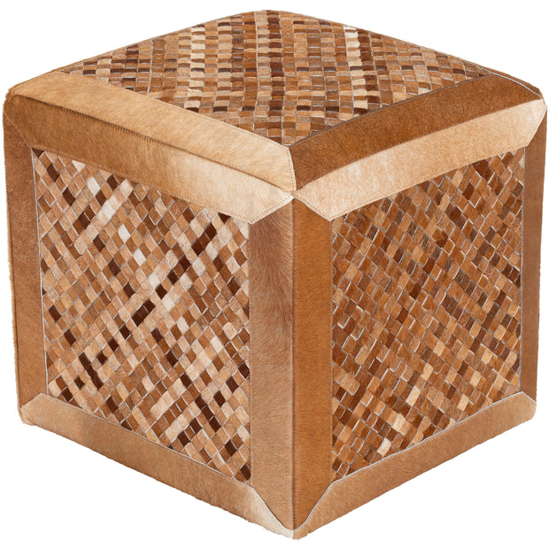 Surya Houston Modern Rustic Hair On Hide Brown & Tan Patchwork Leather Ottoman  HOPF-002
