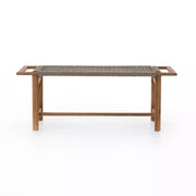Four Hands Phoebe Natural Teak Outdoor Bench ~ Earth Taupe Woven Seat
