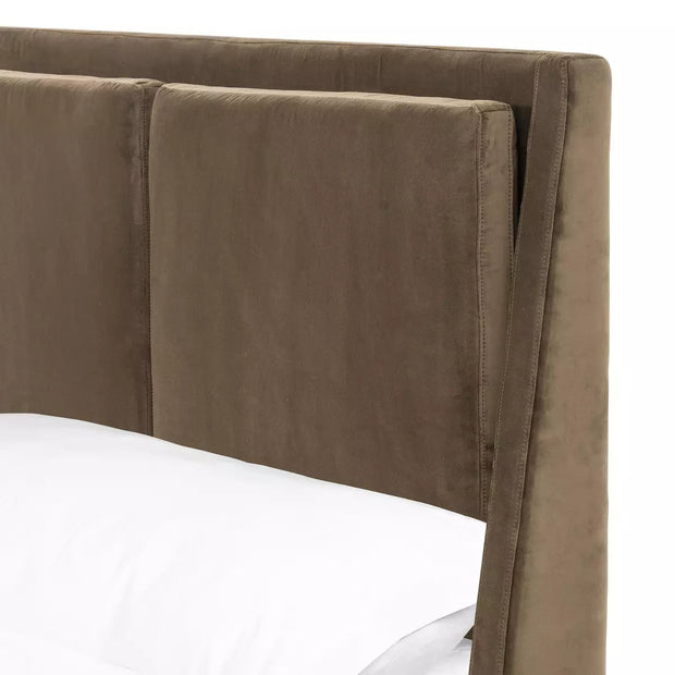 Four Hands Potter Upholstered Bed ~ Surrey Olive Velvet Queen Size Bed