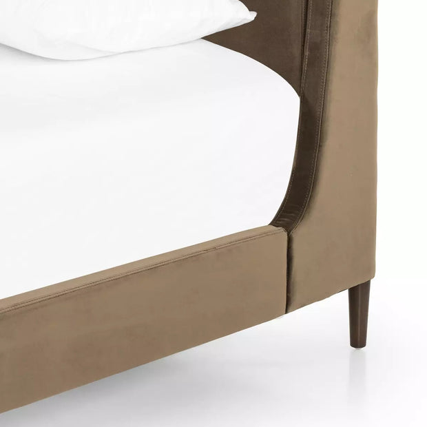Four Hands Potter Upholstered Bed ~ Surrey Olive Velver Fabric King Size Bed