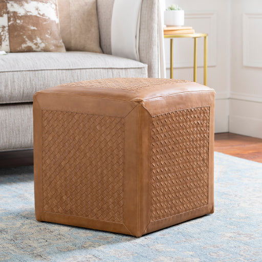 Surya Lawdon Modern Rustic Brown Leather Ottoman LAPF-001