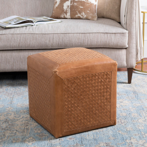 Surya Lawdon Modern Rustic Brown Leather Ottoman LAPF-001