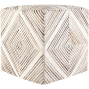 Surya Zander Modern Hair On Hide Gray, Charcoal, Cream & Taupe Patched Leather Pouf Ottoman ZNPF-008